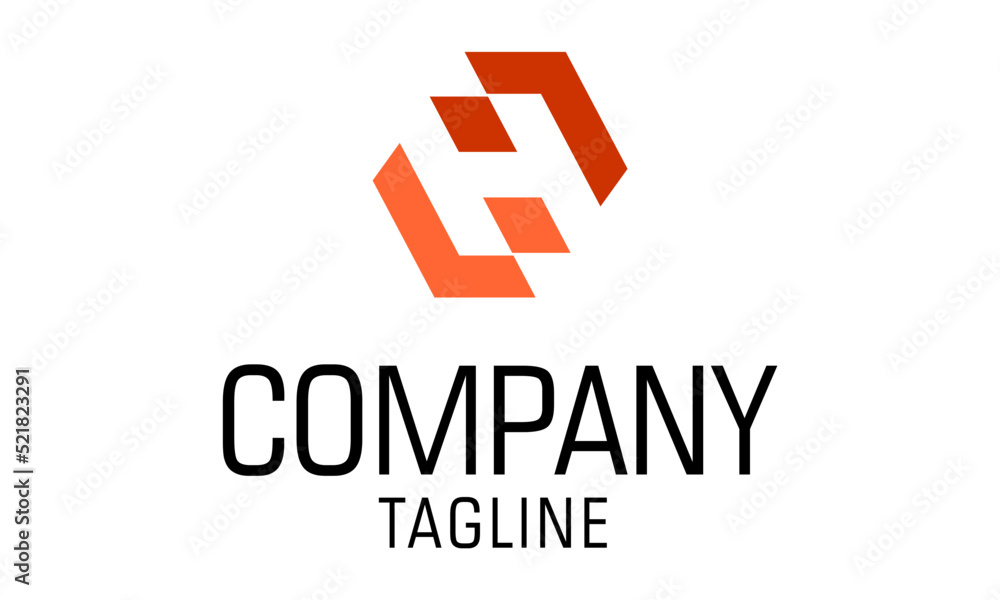 Orange Color Negative Space Initial Letter H Square Logo Design
