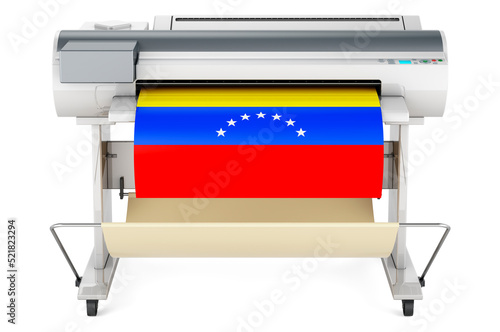 Wide format printer, plotter with Venezuelan flag. 3D rendering