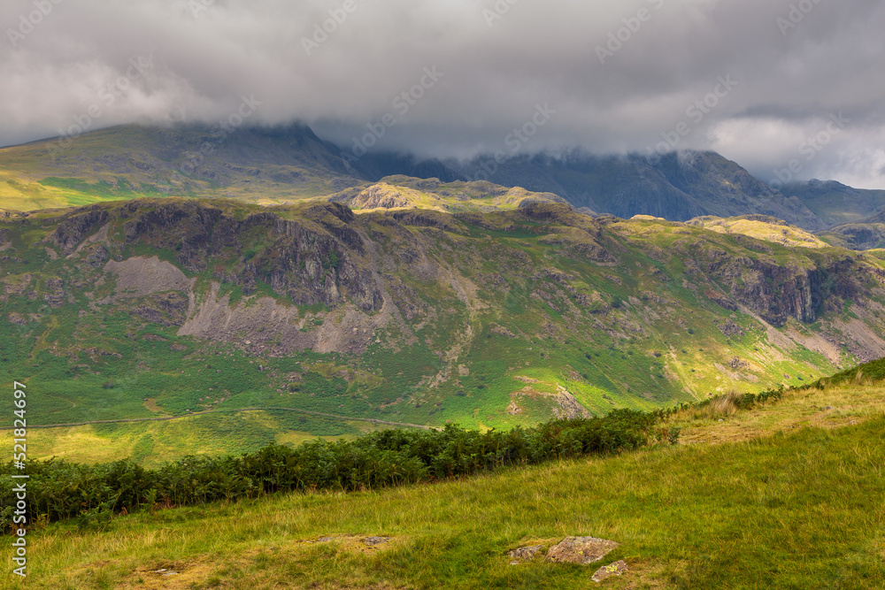 View of the Hardknott Pass, Cumbria, England.