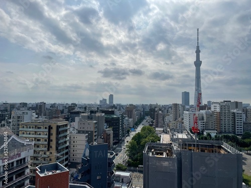 東京の街並みと空に伸びる東京スカイツリー