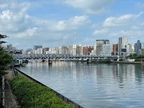 川にかかる橋と川沿いのビル