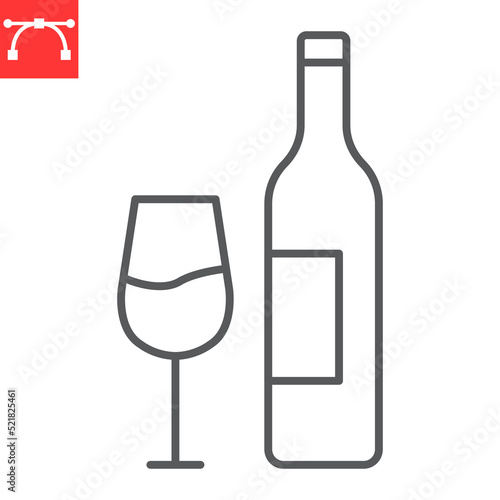 Wine line icon, restaurant and beverage, wine bottle with wine glass vector icon, vector graphics, editable stroke outline sign, eps 10.