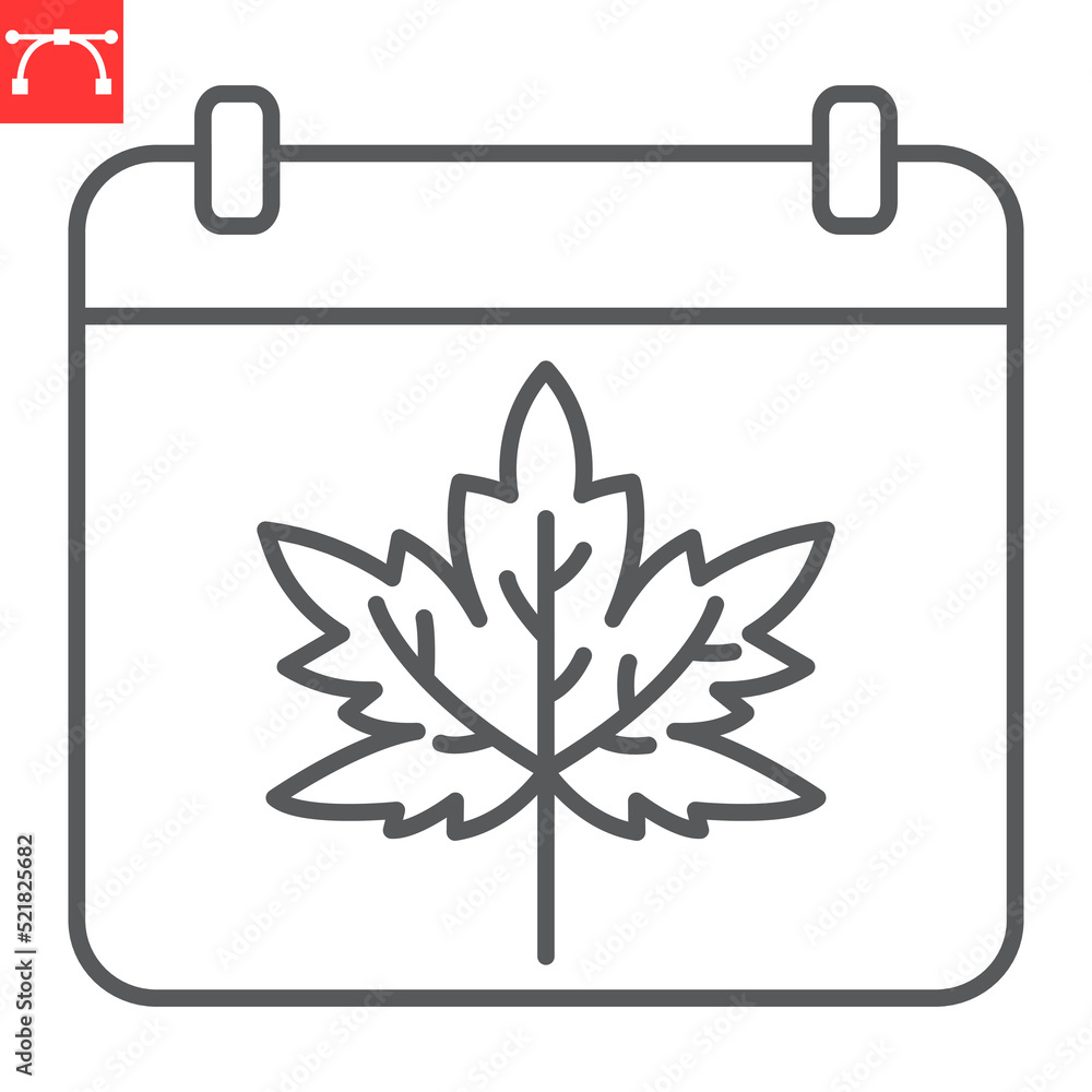 Thanksgiving day calendar line icon, maple leaf and holiday, autumn calendar vector icon, vector graphics, editable stroke outline sign, eps 10. Thanksgiving day calendar line icon, maple leaf and holiday, autumn calendar vector icon, vector graphics, editable stroke outline sign, eps 10.