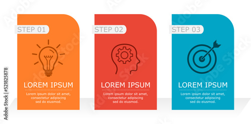 Business infographic Vector with 3 steps. Used for presentation,information,education,connection,marketing, project,strategy,technology,learn,brainstorm,creative,growth,abstract,stairs,idea,text,work.
