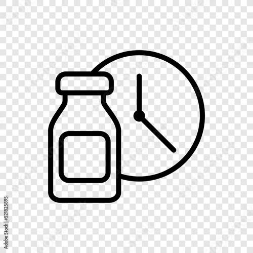 Vial bottle, vaccination time simple icon vector. Flat design. Transparent grid.ai