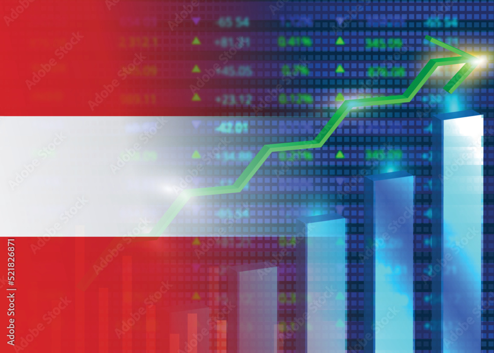 Austria's economic growth concept.Austrian stock market.Austria flag with charts,growth arrow