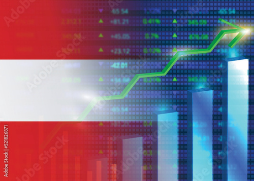 Austria's economic growth concept.Austrian stock market.Austria flag with charts,growth arrow