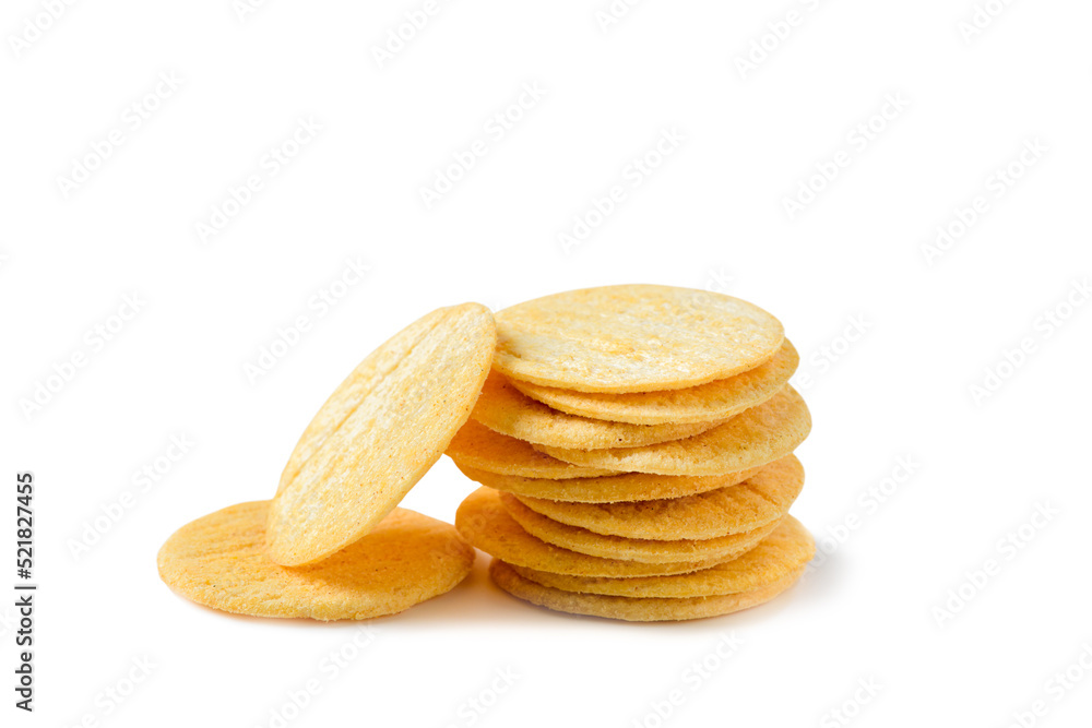 Round Crackers biscuits isolated on white background, Dry cracker cookies isolated, snack and fastfood Round Crackers biscuits isolated on white background, Dry cracker cookies isolated, snack and fastfood