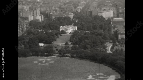 White House from the Washington Monument 1931 - The White House, the Herbert C. Hoover Building, and the Treasury Building are among the Washington, DC structures seen from the top of the Washington M