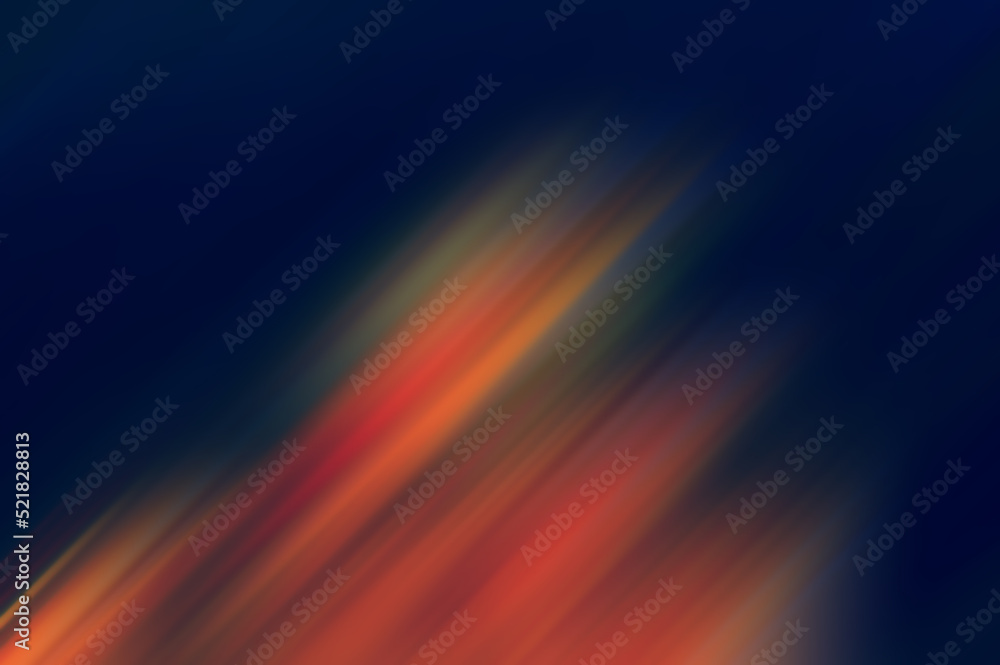 Abstract blurred background, orange, red diagonal lines on a dark blue background.