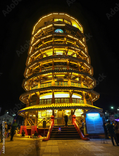 Perak,Malaysia,August 07 2020.night view of Teluk Intan leaning tower