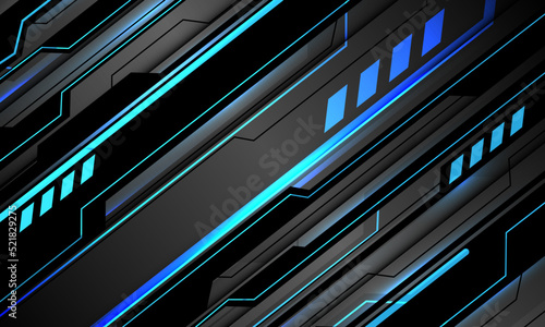 Abstract technology blue light black circuit cyber futuristic grey metallic dynamic design modern background vector