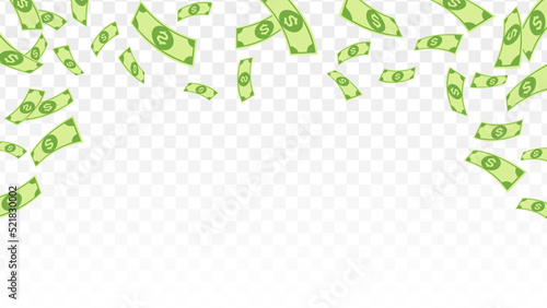 Money Falling from the Sky Vector Concept Illustration, Explosion of money on isolated transparent background