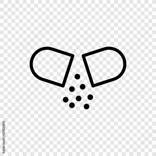 Open pill simple icon vector. Flat design. Transparent grid.ai