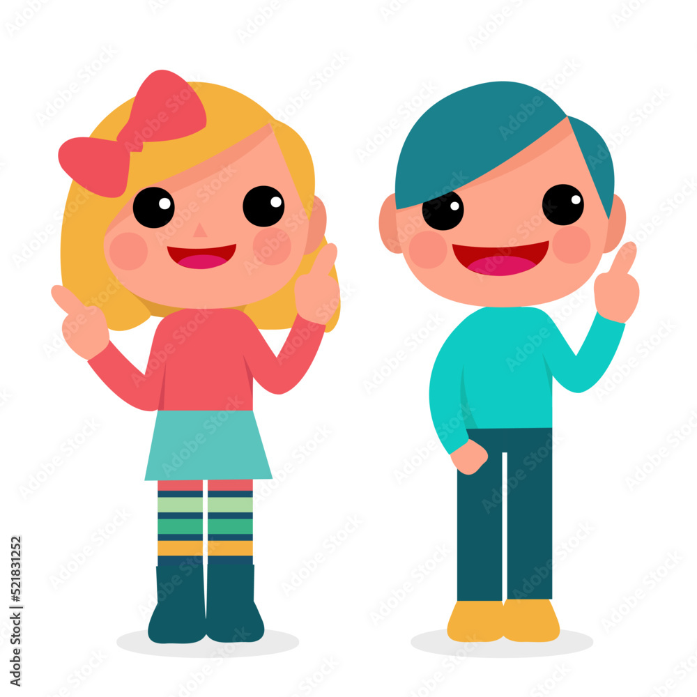 Happy Children boy and girl Funny cartoon character design. Design for banner, layout, annual report, web, flyer, brochure, ad. Happy Children boy and girl Funny cartoon character design. Design for banner, layout, annual report, web, flyer, brochure, ad.