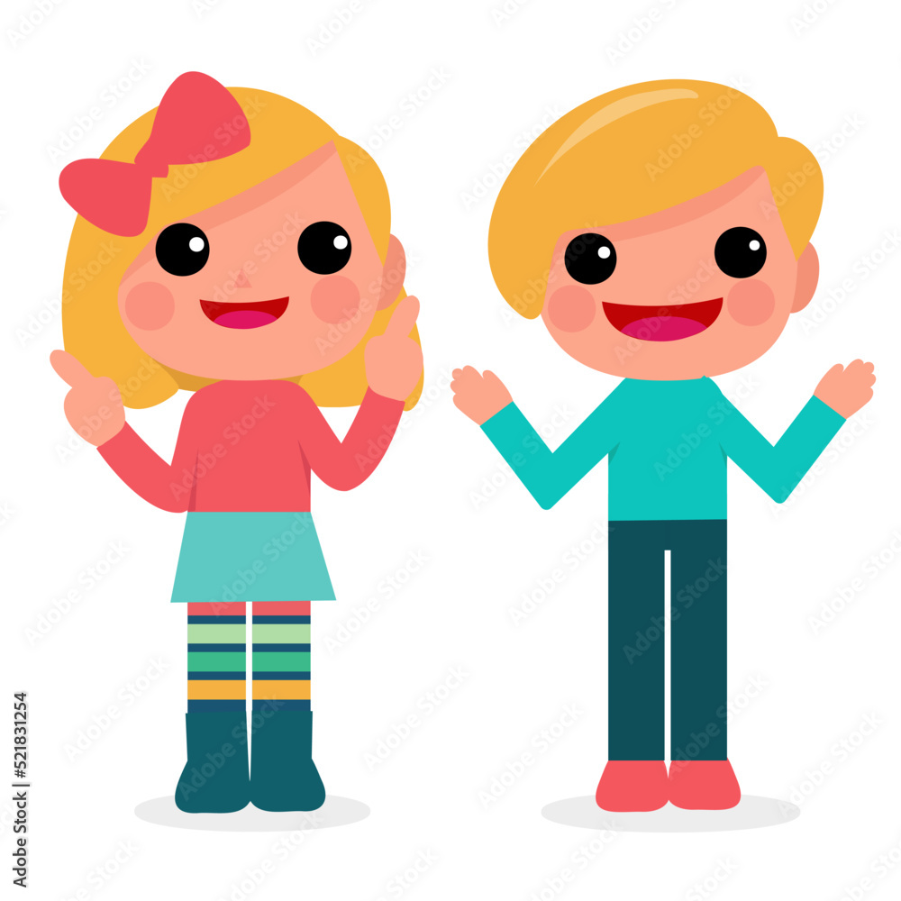 Happy Children boy and girl Funny cartoon character design. Design for banner, layout, annual report, web, flyer, brochure, ad. Happy Children boy and girl Funny cartoon character design. Design for banner, layout, annual report, web, flyer, brochure, ad.