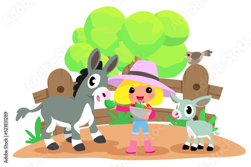 Cute animals in ranch, Farm and agriculture. illustrations of village life and objects Design for banner, layout, annual report, web, flyer, brochure, ad.