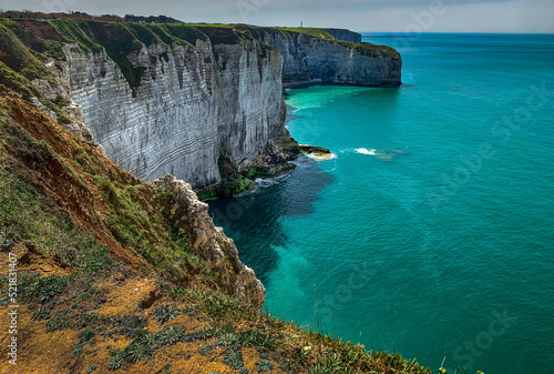 Fototapeta Naklejka Na Ścianę i Meble -  View over the cliffs of Étretat on the Atlantic coast of Normandy, France
