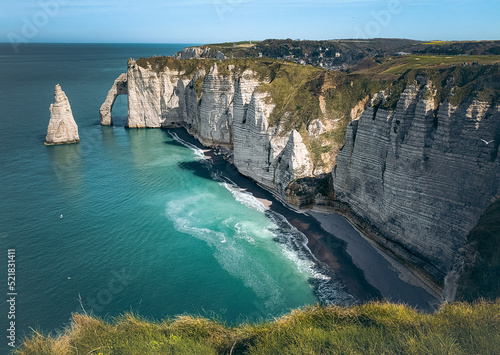 View over the cliffs of Étretat on the Atlantic coast of Normandy, France