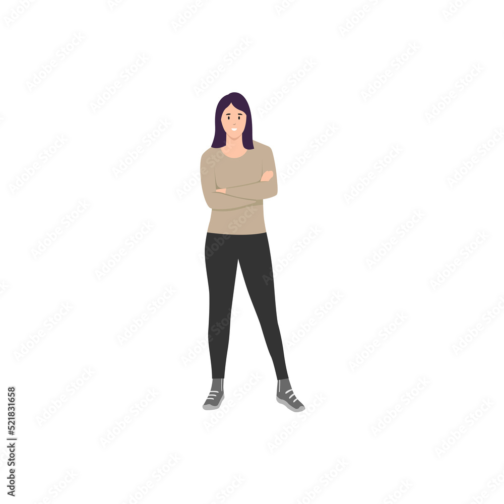Mujer de cuerpo completo cruzada de brazos. Persona de género femenino Mujer de cuerpo completo cruzada de brazos. Persona de género femenino