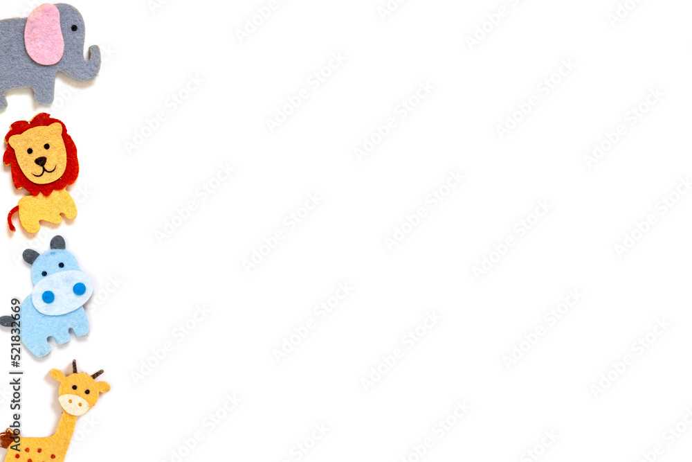 felt crafts. cute animals on a white background. Children's background. copy space. felt crafts. cute animals on a white background. Children's background. copy space.