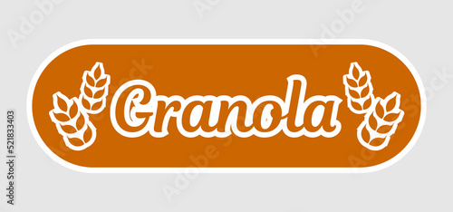Granola logo  vector. Collection of lettering compositions with spikelets and decorative elements. Calligraphy. Food logotypes for package, label.