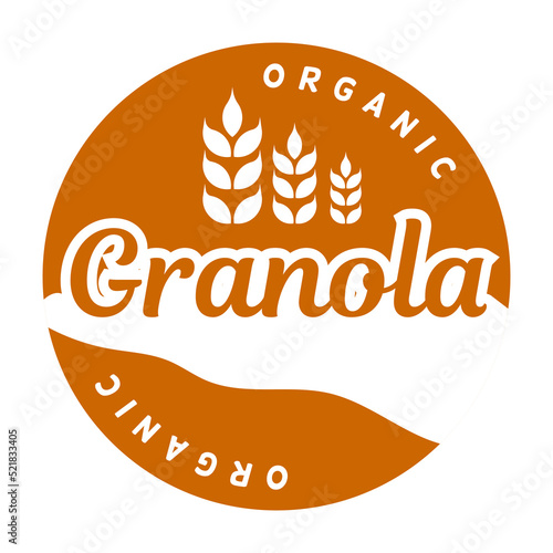 Granola logo  vector. Collection of lettering compositions with spikelets and decorative elements. Calligraphy. Food logotypes for package, label.