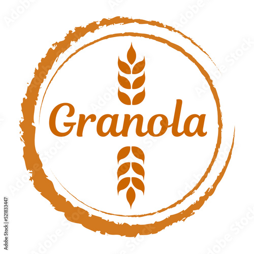 Granola logo  vector. Collection of lettering compositions with spikelets and decorative elements. Calligraphy. Food logotypes for package, label.