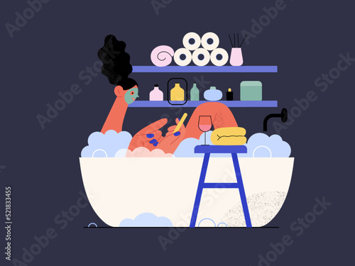 Easy shopping - Online shopping and electronic commerce series - modern flat vector concept illustration of a woman taking a bath. Promotion, discounts, sale and online orders concept