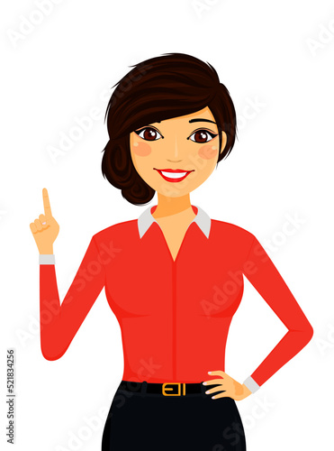 Young beautiful  woman brunette holding thumbs up, emotion, hand gesture. Business woman, business. Flat style on a white background. Cartoon