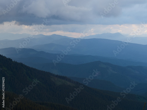 Panoramic view of mountains. Scenic mountain landscape. Carpathian, Ukraine.