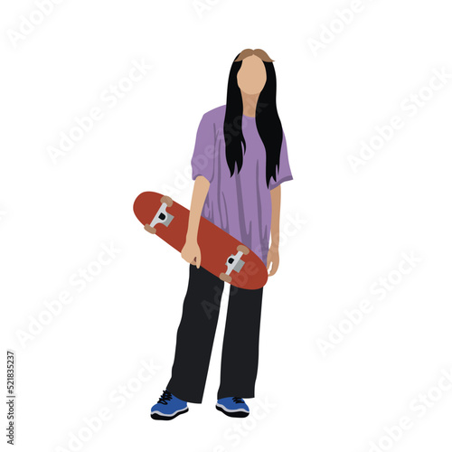 Skater Girl, holding skateboard, style