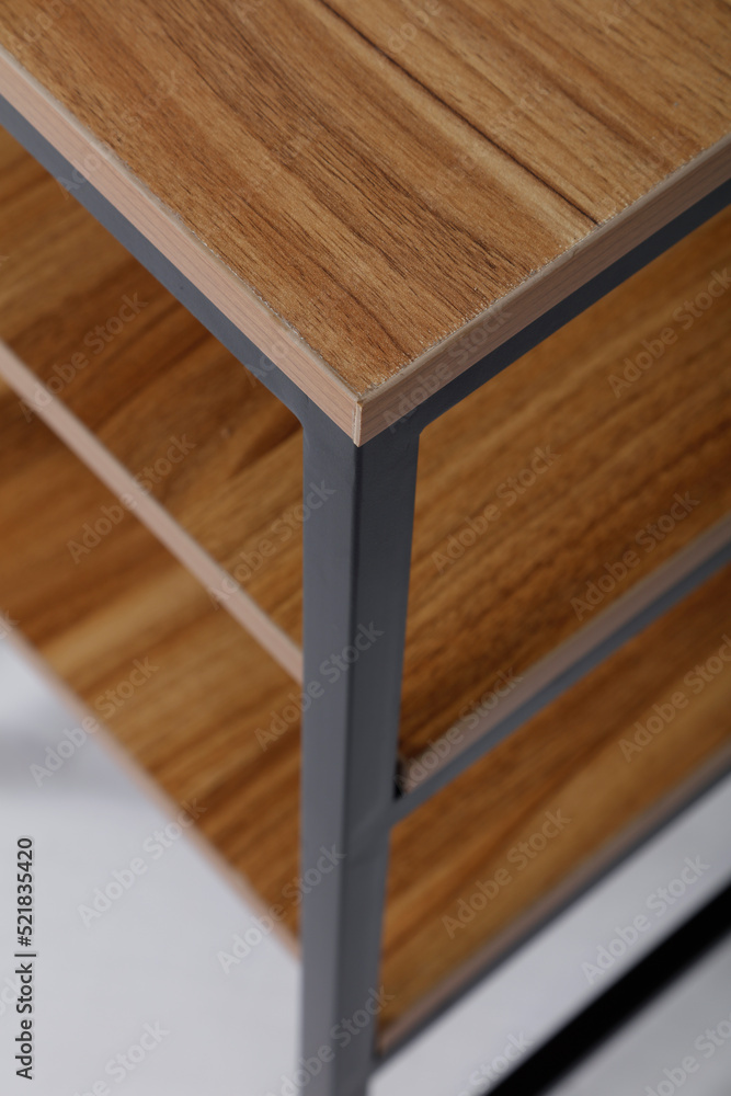 Details of wood and metal. Metal shelf Details of wood and metal. Metal shelf