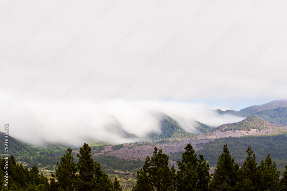 Clouds waterfall in Caldera De Taburiente Nature Park, La Palma Island, Canary Islands, Spain