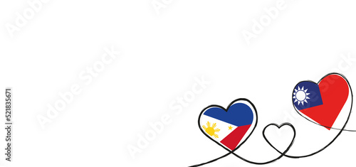 Drei Herzen mit der Fahne von Taiwan und Philippinen 