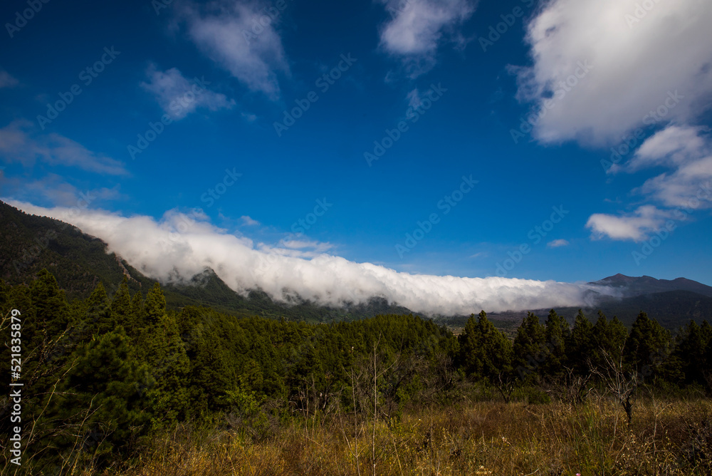 Clouds waterfall in Caldera De Taburiente Nature Park, La Palma Island, Canary Islands, Spain