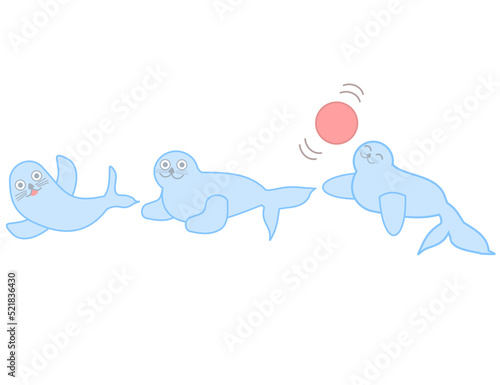 A cute monk seal.Animal or wildlife concept.Circus seal and ball.Baby, kids and childish.Sign, symbol, icon or logo isolated.Flat design.Clipart. Cartoon vector illustration.Hand drawn graphic.