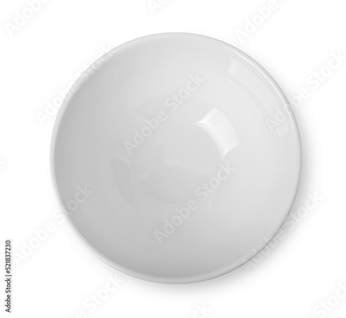 Empty white bowl on a white background. Top view