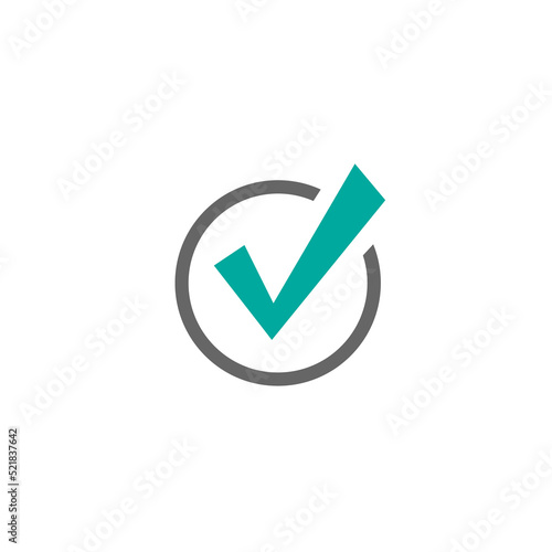 Check Mark. Valid seal icon. White crazy tick in blue circle. Flat OK sticker icon. Isolated on white. Accept