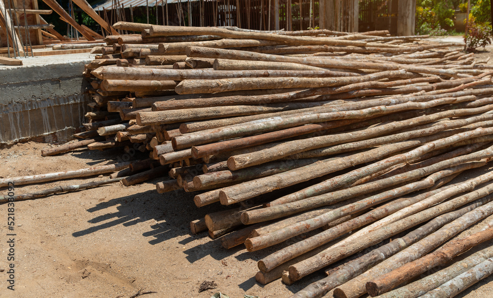 Eucalyptus wood used to support labours and material in the construction,  eucalyptus wood used to support labours and material in the construction.