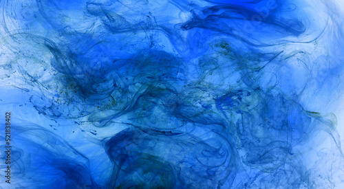 Liquid fluid art abstract background. Blue acrylic paint underwater, galactic smoke ocean © amixstudio