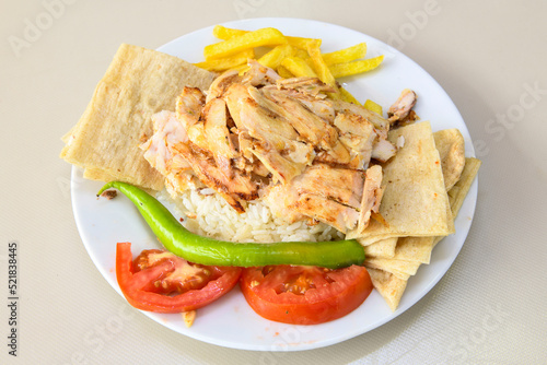 Meat Chicken Doner, between bread (Turkish Name : ekmek arasi doner, tavuk doner, Turk kebabi)