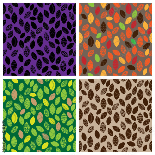 Simple leaves seamless patternRandom colorful leaf shapes with membranes on different backgrounds. Suitable for textiles and background of any surfaces 