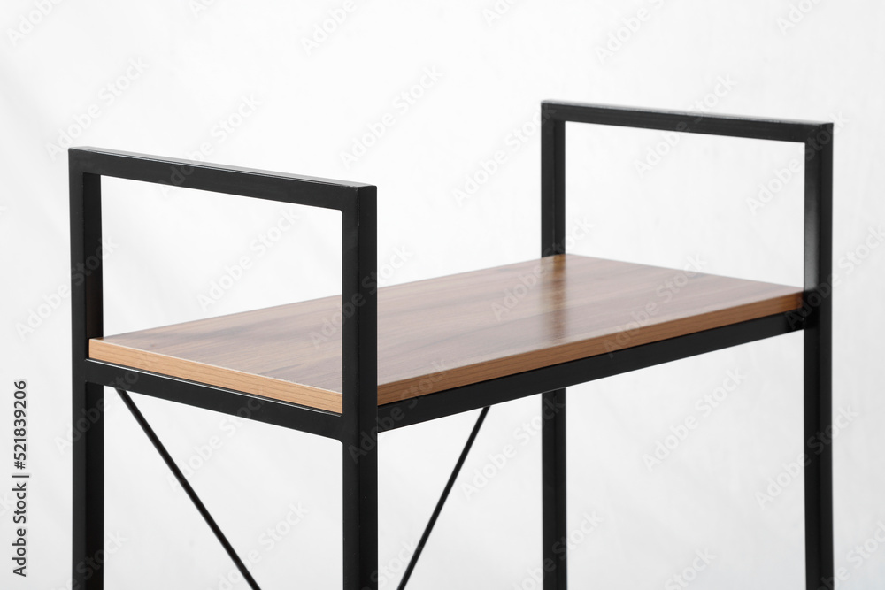 Details of wood and metal. Metal shelf Details of wood and metal. Metal shelf