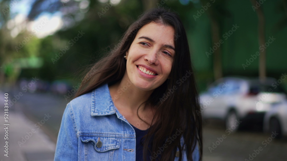 One thoughtful woman walking outside thinking. Closeup person face walks forward in contemplation One thoughtful woman walking outside thinking. Closeup person face walks forward in contemplation