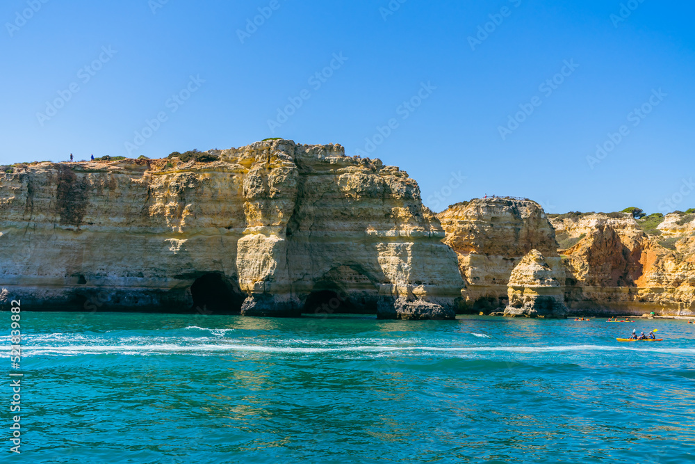 Cliffs of the coast of the algarve in Portugal