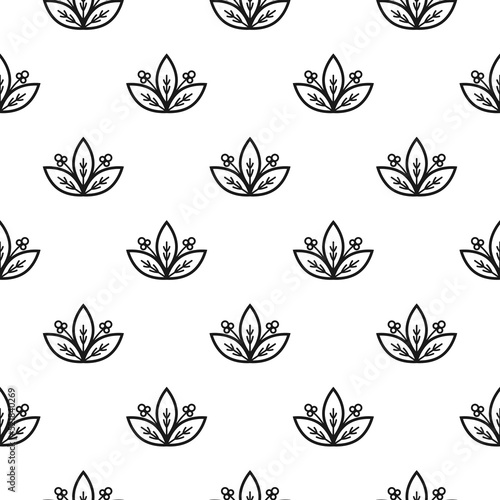 Seamless floral pattern with line leaves. Floral texture on white background. Elegant bush branches ornament. Fabric print.
