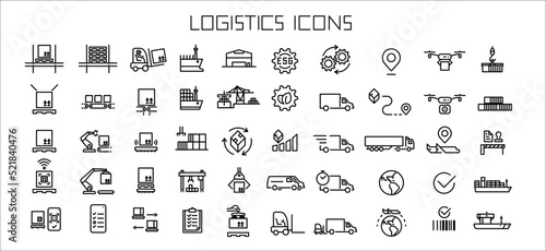 logistics icons, vector illustration line icons about logistics robotics and technology for supply chain