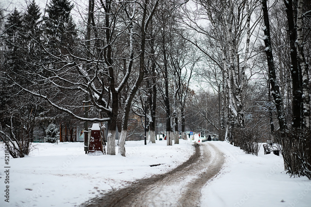 Naklejka premium Winter landscape of country fields and roads