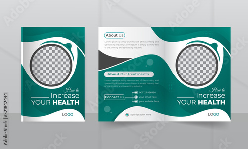 Medical clinic bi fold brochure cover layout hospital a4 book cover template. 